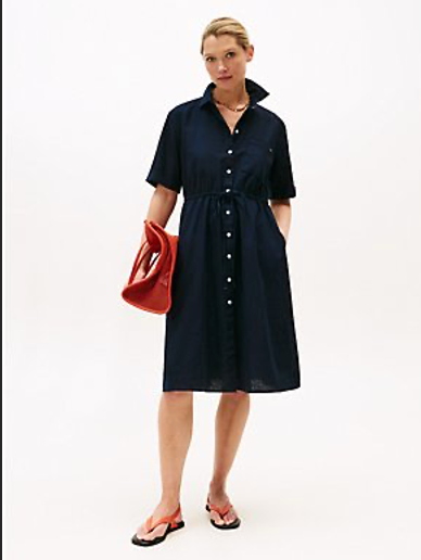 Linen-Cotton Blend Midi Shirtdress