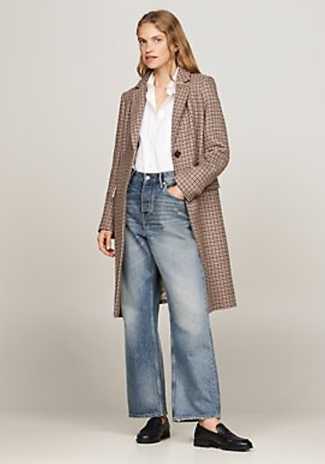 Wool-Blend Houndstooth Check Coat