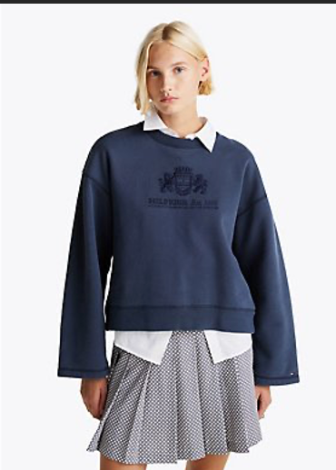 Embroidered Crest Wide-Sleeve Sweatshirt